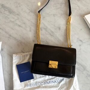 REBECCA MINKOFF Black Gold Chain Crossbody Shoulder Leather Bag